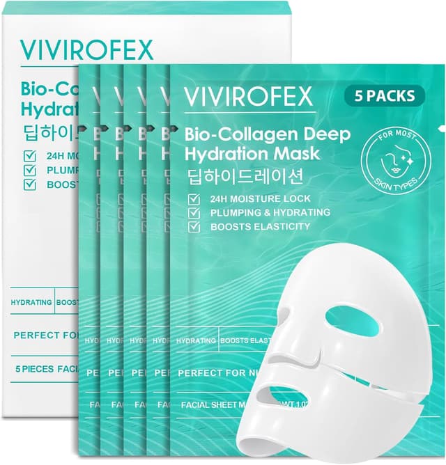 Detalle de VIVIROFEX 5 pezzi maschera viso al collagene in idrogel Bio Collagen Face Mask
