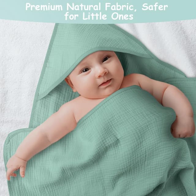 Thumbnail 6 de Aolso accappatoio neonato con cappuccio 80x80 cm in crêpe, asciugamano super assorbente verde