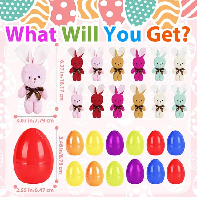 Detalle 2 de Lnsignifcjyzk Ostereier 12er-Pack mit Plüschhase