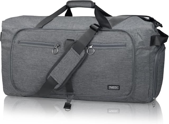Detalle de Fmeida Sporttasche / Reisetasche (faltbar) mit Schuhfach – kleine Weekender-Bag bis ca. 65 l, hellgrau