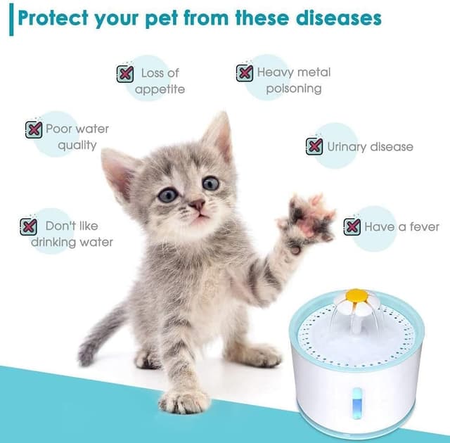 Detalle 2 de Cat Water Fountain – Ultra Quiet automatic cat drinking fountain with water level window, LED light and 1 carbon filter