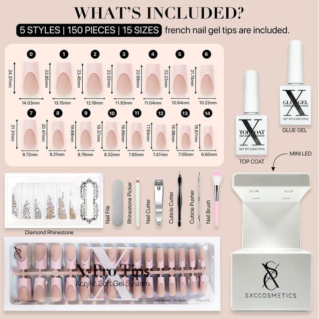 Detalle 2 de SXC Cosmetics French Tip Press On Nails (Skin Tone Nude & Color Series) Medium Square Starter Kit ST117KIT