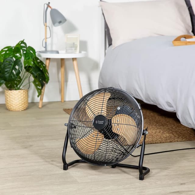 Detalle de Russell Hobbs RHGF1221WDB 12 Inch High Velocity Floor Fan (Wood & Black) with 3 Speeds and Tilt