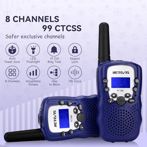 Detalle 2 de Retevis RT388 walkie talkie infantil PMR446 (8 canales) con pantalla LCD, VOX y linterna