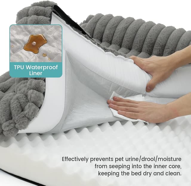 Detalle 2 de COZY KISS Orthopaedic Dog Bed for Extra Large Dogs (120x88x17cm) – Washable Grey U-Shape Sofa with Egg-Crate Foam