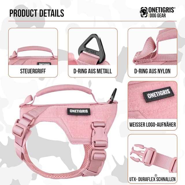 Detalle 2 de OneTigris Harnais pour petit chien avec laisse 150 cm – Mini Trooper rose, taille XS
