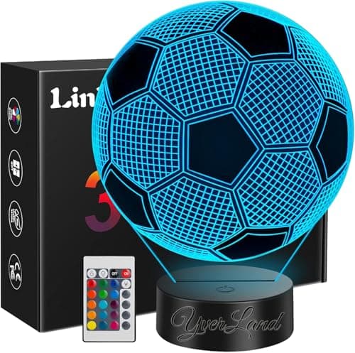 Detalle de YverLand lámpara LED 3D con forma de balón de fútbol (colores y mando a distancia) para niños
