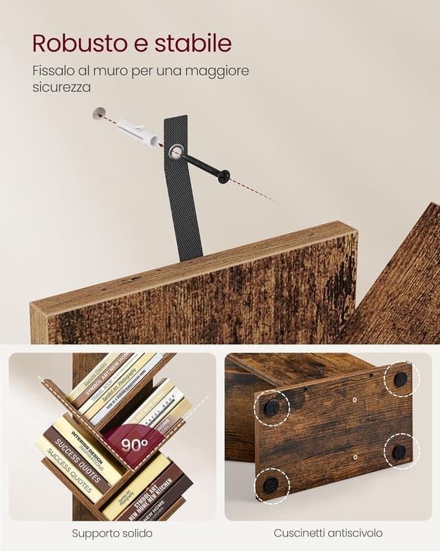 Thumbnail 6 de VASAGLE CUSTOS LBC609KD01 libreria autoportante ad albero, marrone vintage, 20 x 38 x 115,2 cm