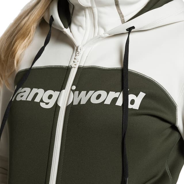 Detalle 1 de Trangoworld Liena v02 chaqueta de mujer con capucha fija para trekking y senderismo