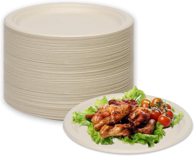Detalle de LDFDRT Pappteller aus Zuckerrohrfaser (Bagasse), 100 Stück, rund 17,8 cm – kompostierbar