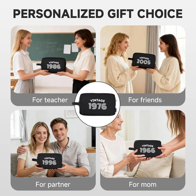 Detalle de A-Z BAG Set regalo 8 borse da toilette con stampa vintage (1966-2026) – Nero 1986