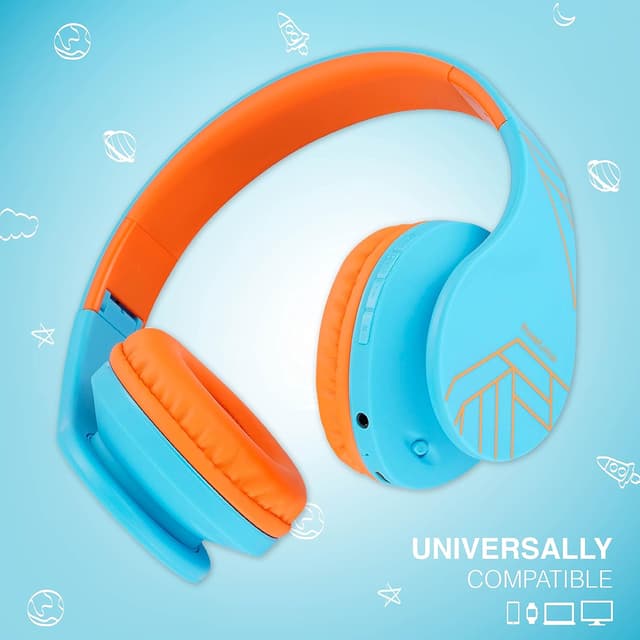 Thumbnail 6 de PowerLocus P2 Kids Wireless Headphones (Bluetooth, 85DB Volume Limit) with Microphone & Micro SD Support – Blue/Orange