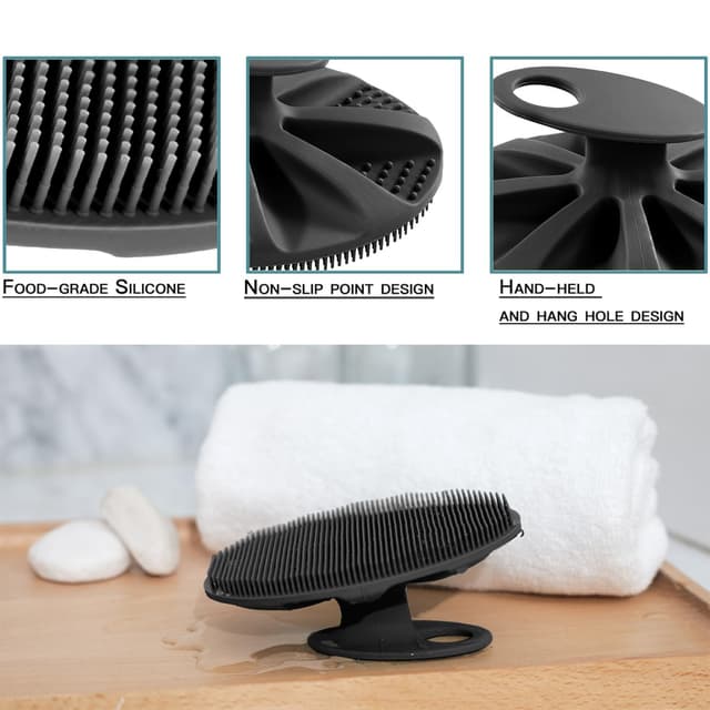 Detalle de INNERNEED Weicher Körperschrubber aus Silikon (schwarz) – Handbürste für sanftes Peeling & Massage in der Dusche
