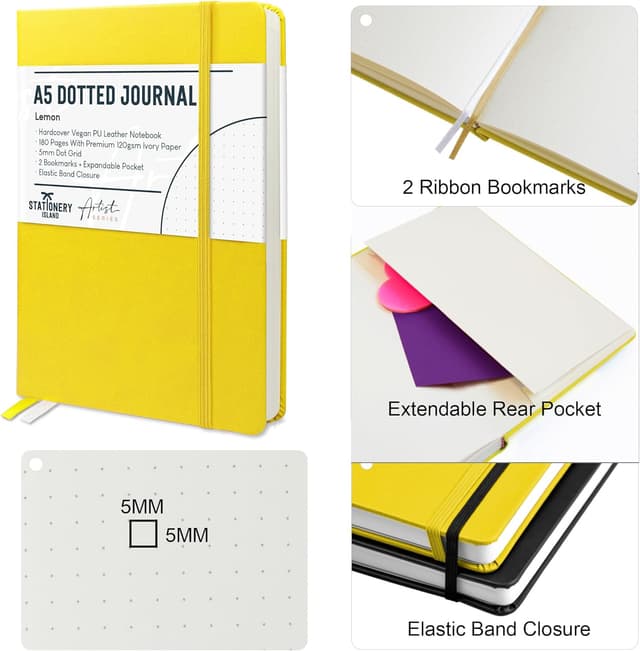 Detalle de STATIONERY ISLAND Carnet A5 pointillé citrin — 180 pages sur papier 120 g/m²