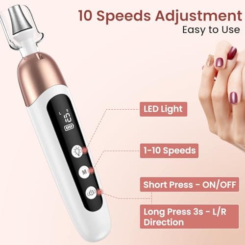 Detalle de Torno para Uñas Profesional Recargable con Luz LED 💅