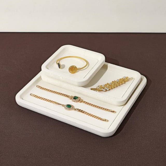 Thumbnail 7 de Papten Bandeja apilable para joyas de microfibra, beige, 35x24cm