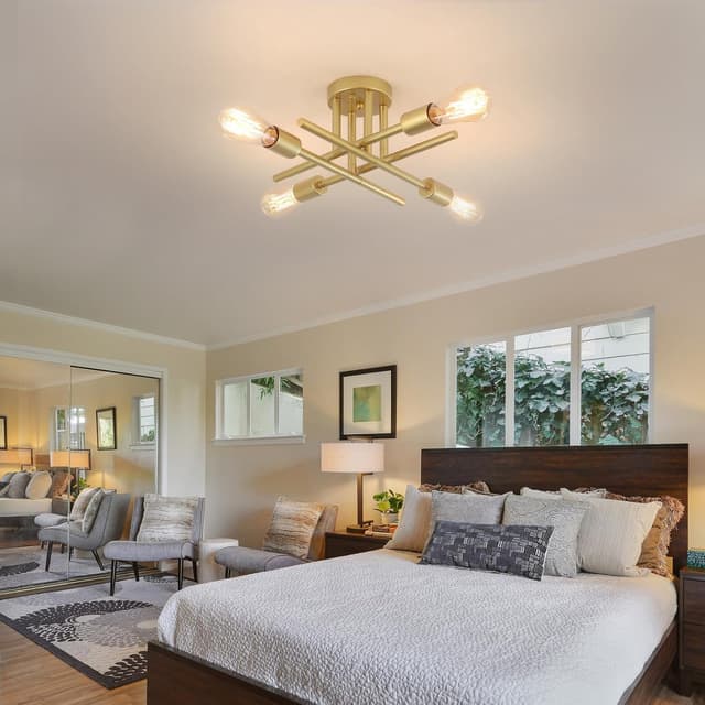 Detalle de LXWNYY Sputnik 4-Arm Gold Ceiling Light (E27) for Dining Rooms & Kitchen Islands