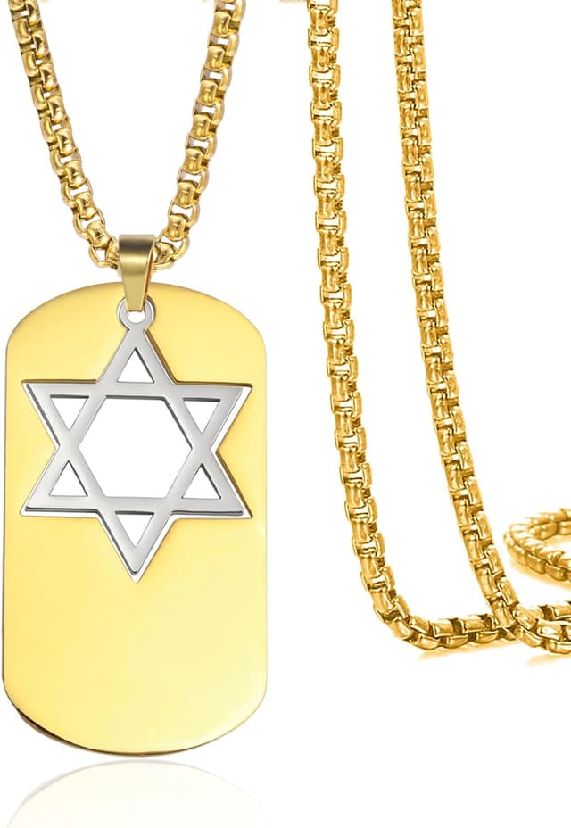 Detalle de VASSAGO Collier en acier inoxydable avec pendentif étoile de David ajustable (2 couleurs) pour homme