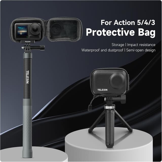 Detalle de TELESIN Mini Tragetasche für DJI Osmo Action 5 Pro/4/3 – halber Reißverschluss & EVA-Schutz