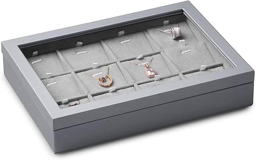 Imagen de Papten Bandeja Apilable de Cuero para Joyas, 12 Compartimentos, Gris en OfertitasTOP