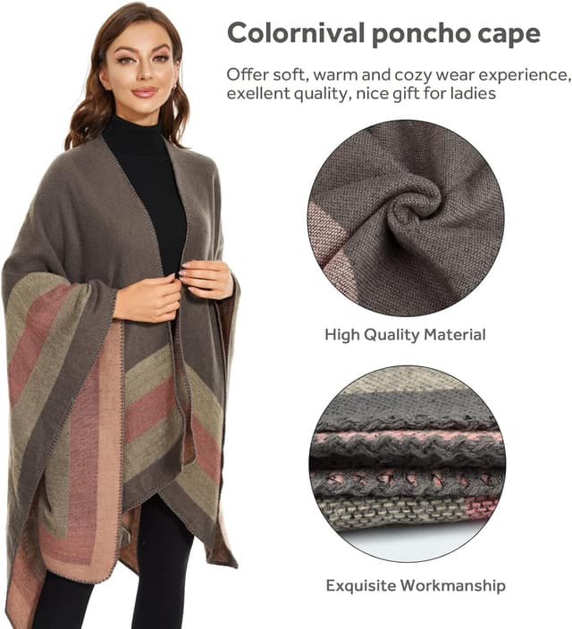 Detalle de Colornival poncho donna elegante con fronte aperto in tessuto morbido tipo pashmina