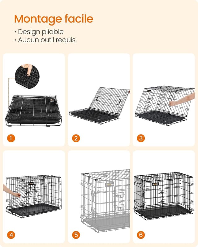 Thumbnail 6 de Feandrea Cage pour chien pliable PPD30H, 2 portes et plateau amovible (taille M) – 77,5 x 48,5 x 55,5 cm