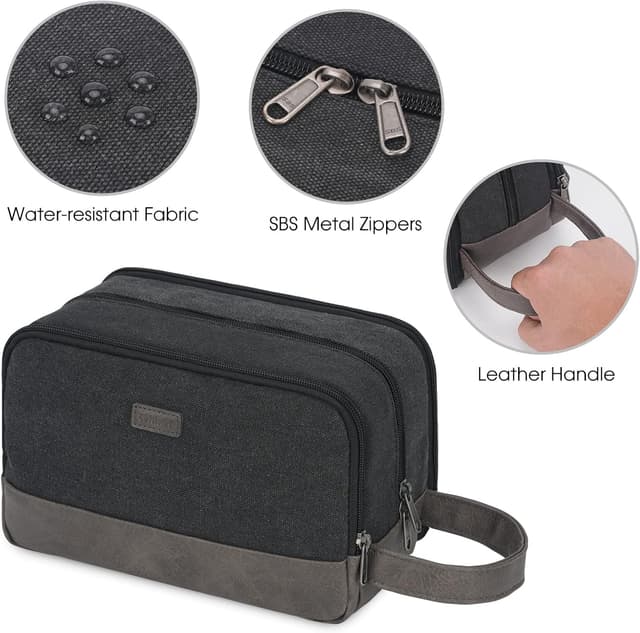 Detalle de WANDF Herren-Kulturtasche Reise-Kulturtasche (Canvas, schwarz) mit trocken-nass Trennung