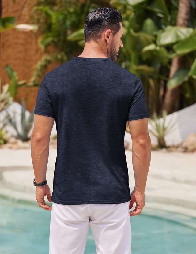 Detalle de COOFANDY T-shirt Henley homme à manches courtes avec col boutonné