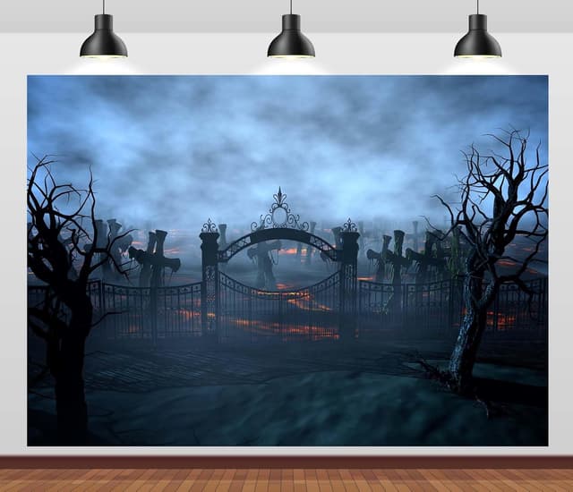 Detalle de CORFOTO Horror Night Cemetery Backdrop, 2.1m x 1.5m polyester photo booth background