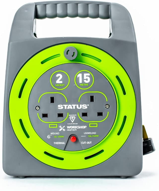Detalle 2 de STATUS 2 Socket Cable Reel 15m Green Extension Lead