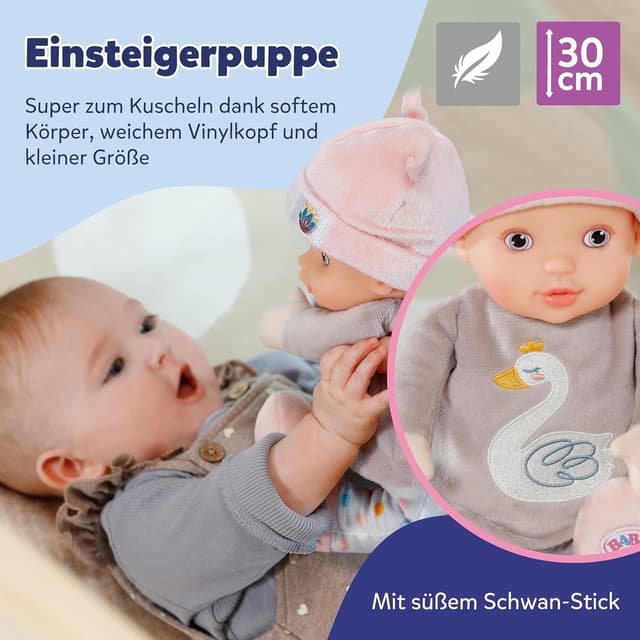 Detalle de BABY born for babies Sweetie Mauve – weiche 30 cm Puppe mit integrierter Rassel, für Neugeborene geeignet
