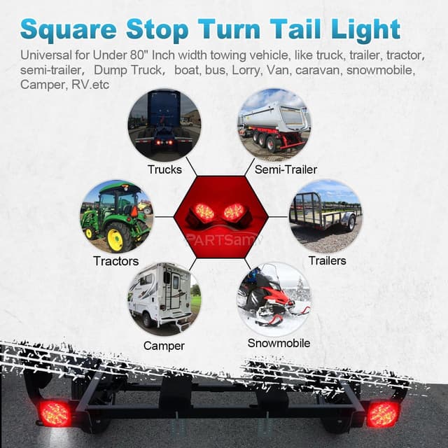 Thumbnail 6 de Partsam 12V Square LED Trailer Light 12V