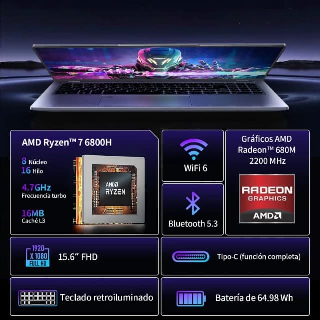 Thumbnail 3 de Vanwin NS2152R-RT Laptop 15.6" Ryzen 7, 16GB, SSD, Windows 11