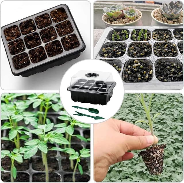 Detalle de Seed Trays 10-Pack: sturdy seed starter kit with adjustable humidity dome and 12 cells per tray
