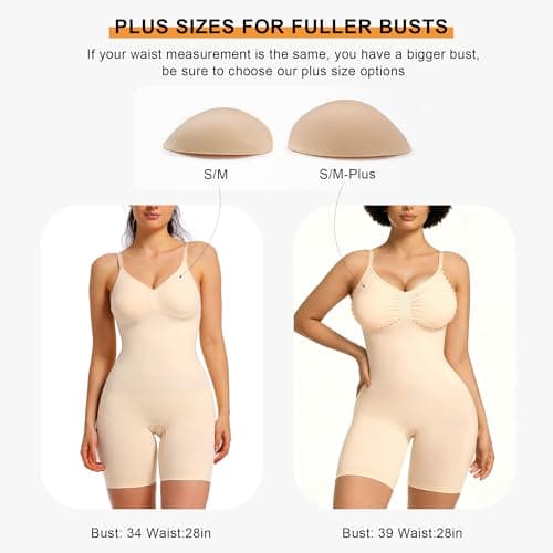 Detalle de SHAPERX SAHPERX Body reductor invisible para mujer con control de abdomen y almoadillas extraíbles (Beige, S/M-Plus)