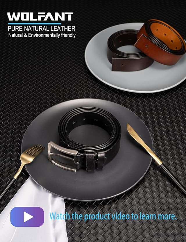 Detalle de WOLFANT 1.5" Full Grain Leather Belt for Men (Gift Box) — 100% Italian Solid Leather