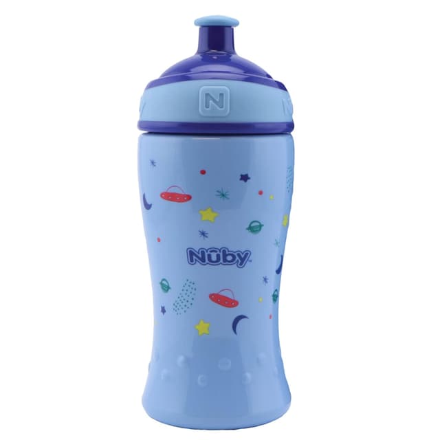 Detalle de Nuby 2er Pack auslaufsichere Trinkflaschen: Flip-it Trinklernflasche 360 ml + Pop-up Trinklernbecher (BPA-frei) – Blau