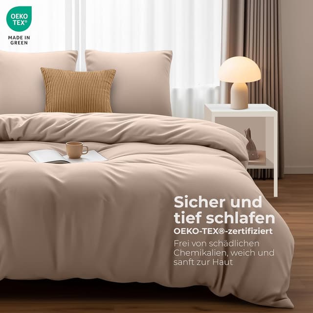 Detalle 2 de Utopia Bedding Bettwäsche-Set 220x240 cm aus Mikrofaser (Beige) inkl. 2 Kissenbezügen 65x65 cm