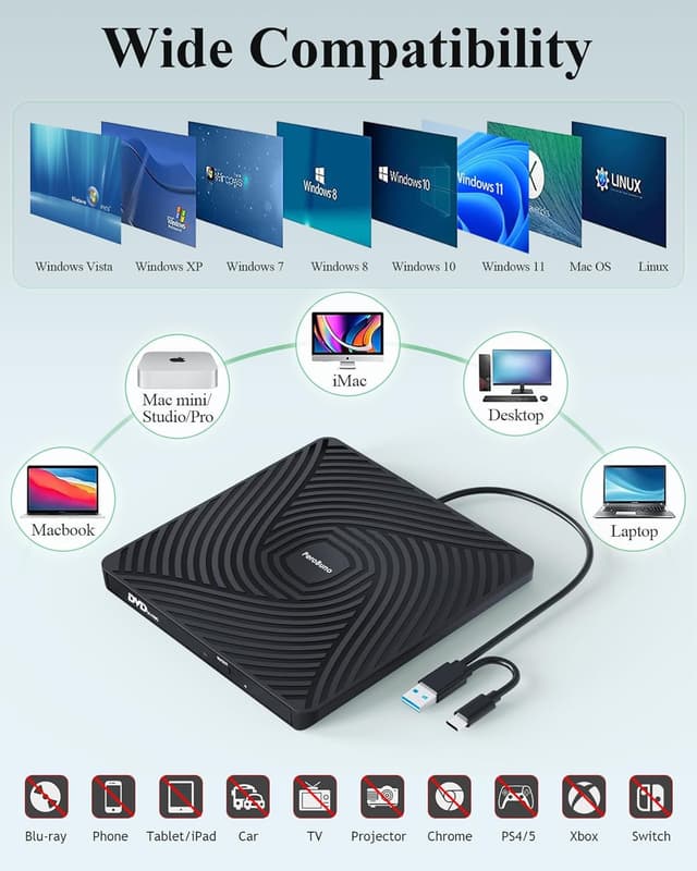 Thumbnail 5 de PeroBuno Masterizzatore DVD Esterno USB 3.0 Type-C slim 0,5" 📀