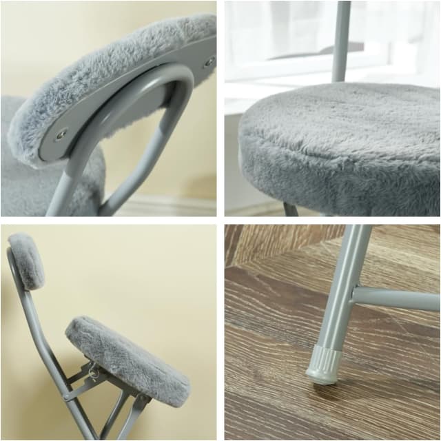 Detalle de MEUBLE COSY set di 4 sedie pieghevoli imbottite in faux pelliccia grigio con schienale e poggiapiedi