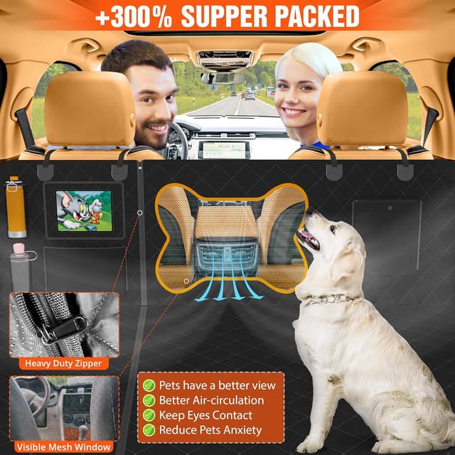Detalle 2 de LOYA Crafts Pet Backseat Extender for Dogs – 600D hard-bottom waterproof hammock with mesh window and storage pockets