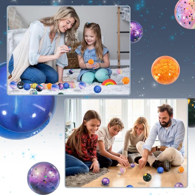 Detalle de Annhao 30er Set Flummis für Kinder mit Weltraum-Motiven (32 mm)