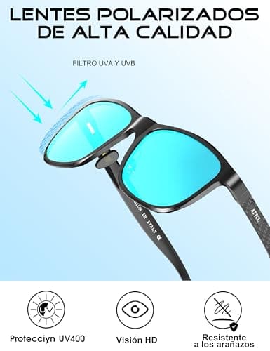 Detalle 2 de ATTCL Hombre gafas de sol polarizadas Al-Mg con UV400 (CAT 3) 8587, marco super ligero azul