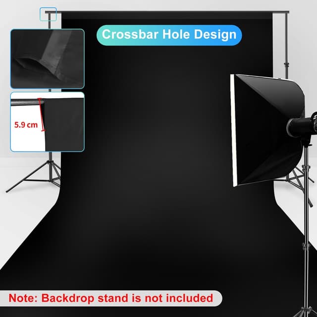 Detalle de JEBUTU Black Backdrop XL 3x6m black screen fabric for streaming, photo studio and gaming