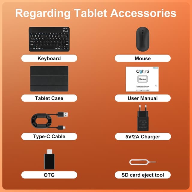 Detalle de Dghrti 2026 Tablette Android 15 10" IPS (30 Go RAM/128 Go + 2 To) avec clavier et souris, noir