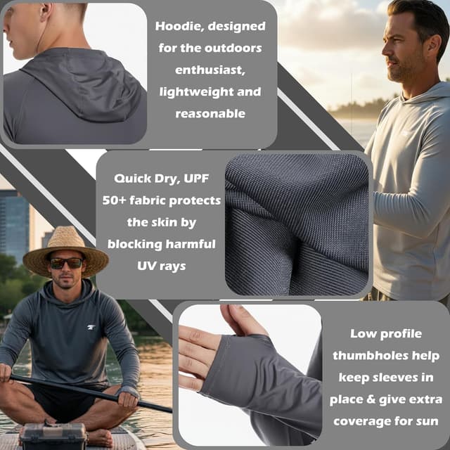 Detalle de TELALEO 3-Pack Men’s UPF 50+ Sun Protection Lightweight Hoodie