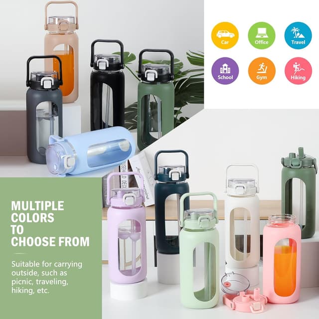 Thumbnail 6 de BLUEGO 2000ml Glas-Trinkflasche mit Strohhalm 📗