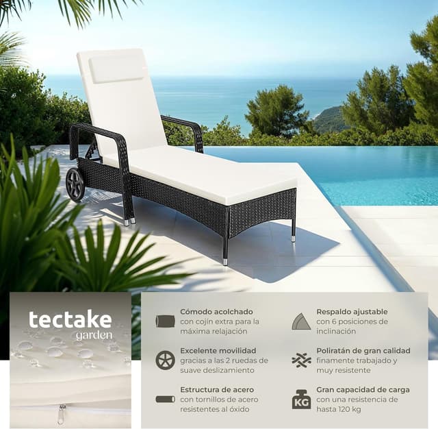 Thumbnail 3 de tectake Tumbona Chaise Longue 6 posiciones