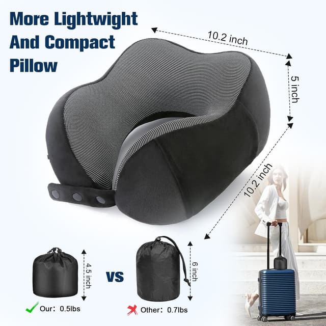 Detalle de Cirorld Travel Pillow memory foam neck pillow for adults 🛫