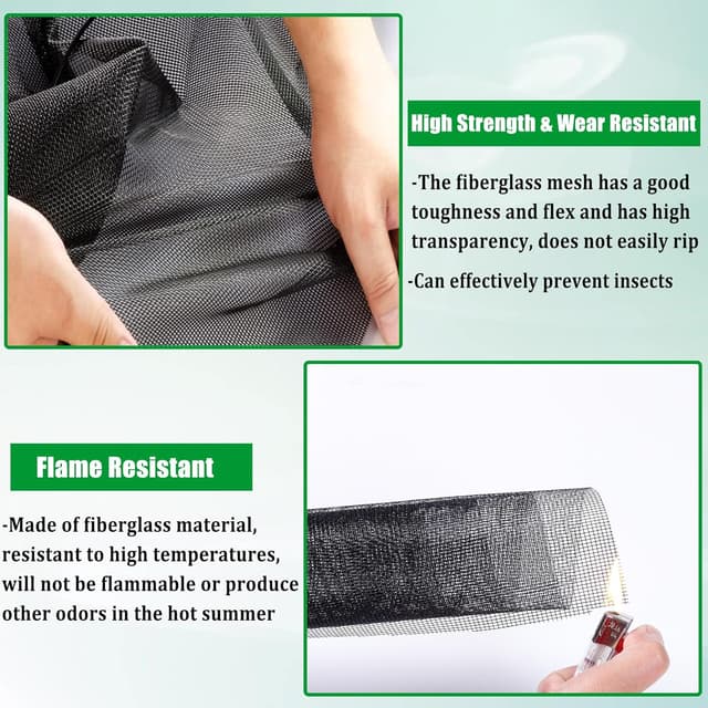 Detalle de Yiichiy Fliegennetz Meterware 120 x 250 cm (Fiberglas, schwarz) – schneidbar für Fenster & Dachfenster